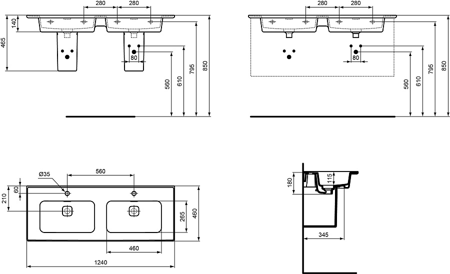 Раковина Ideal Standard Strada II Vanity  124x46 подвесной