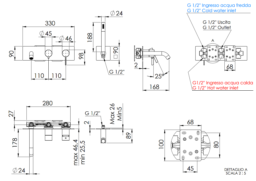 Смеситель для ванны Remer Metrica MC53D2