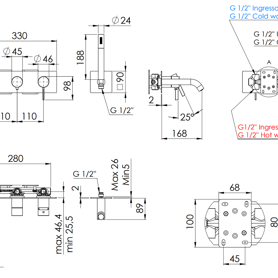 Смеситель для ванны Remer Metrica MC53D2