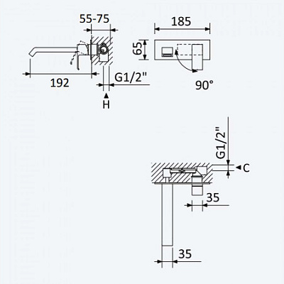 Смеситель для раковины, настенный на планке Bruma Linea 182 820 1CR Cromado