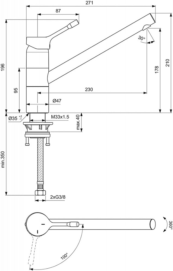 Смеситель Ideal Standard Ceralook для кухонной мойки, хром матовый, BC295GN, цвет хром матовый