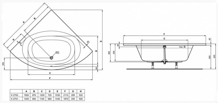 Ванна акриловая Ideal Standard Hotline K275101 140 х 140 см