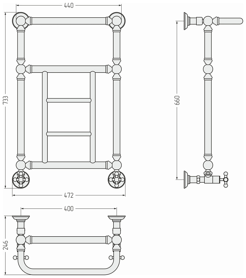 Водяной полотенцесушитель Сунержа Ренессанс 1452 660x400, Без покрытия, арт.00-0282-6640