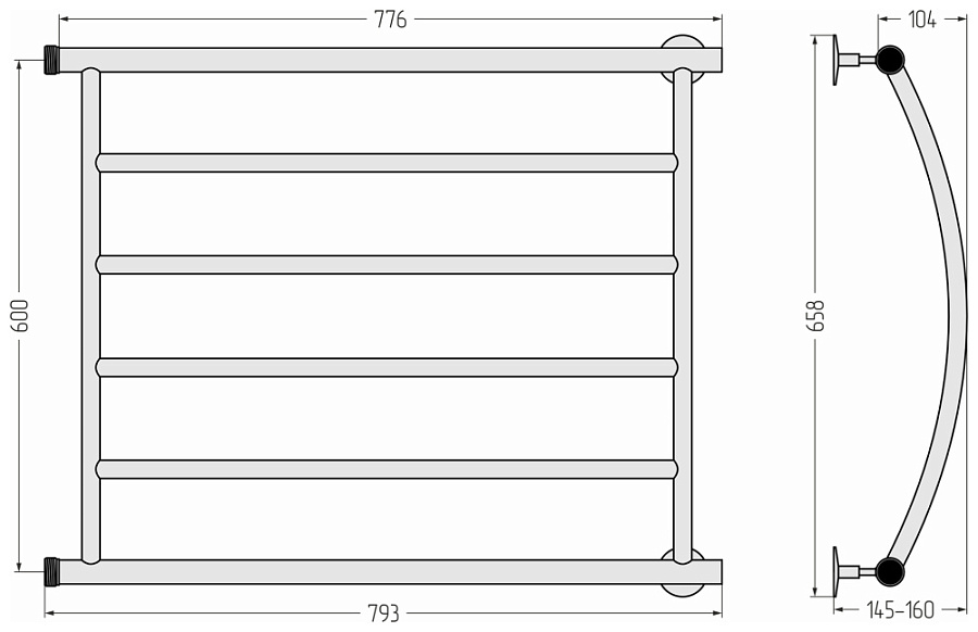 Водяной полотенцесушитель Стилье Минор 0602 600х800 (4) Г, Без покрытия, арт.00602-6080