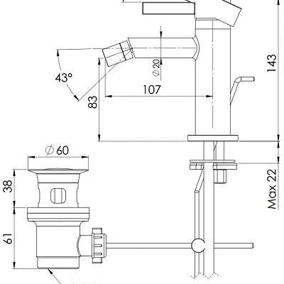 Смеситель для биде Remer Metrica MC20XV, сталь