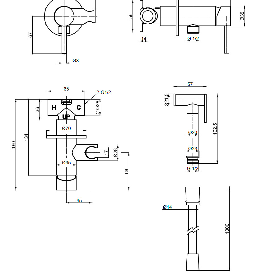 AQM6217CR Siena Готовый комплект гигиенического душа (скрытый монтаж, латунная лейка), Хром