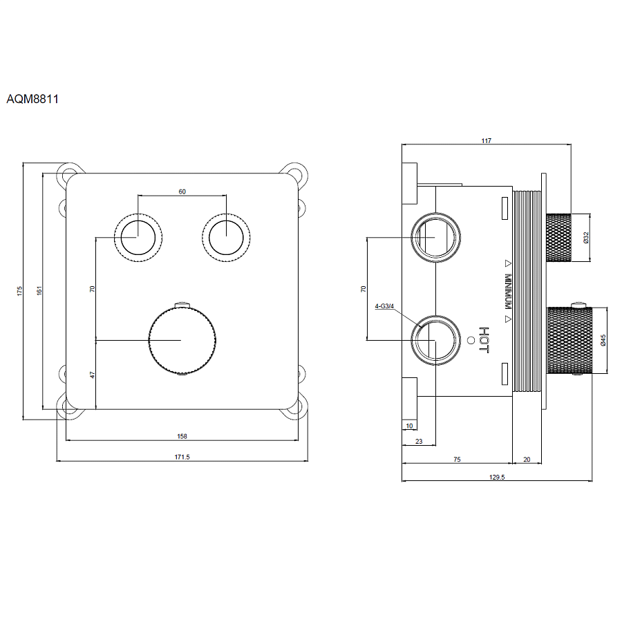 Смеситель с термостатом встраиваемый на 2 потребителя комплект с монтажной частью