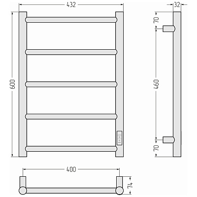 Электрический полотенцесушитель Стилье Формат 27 600х400 правый, Чёрный, арт.17528-6040