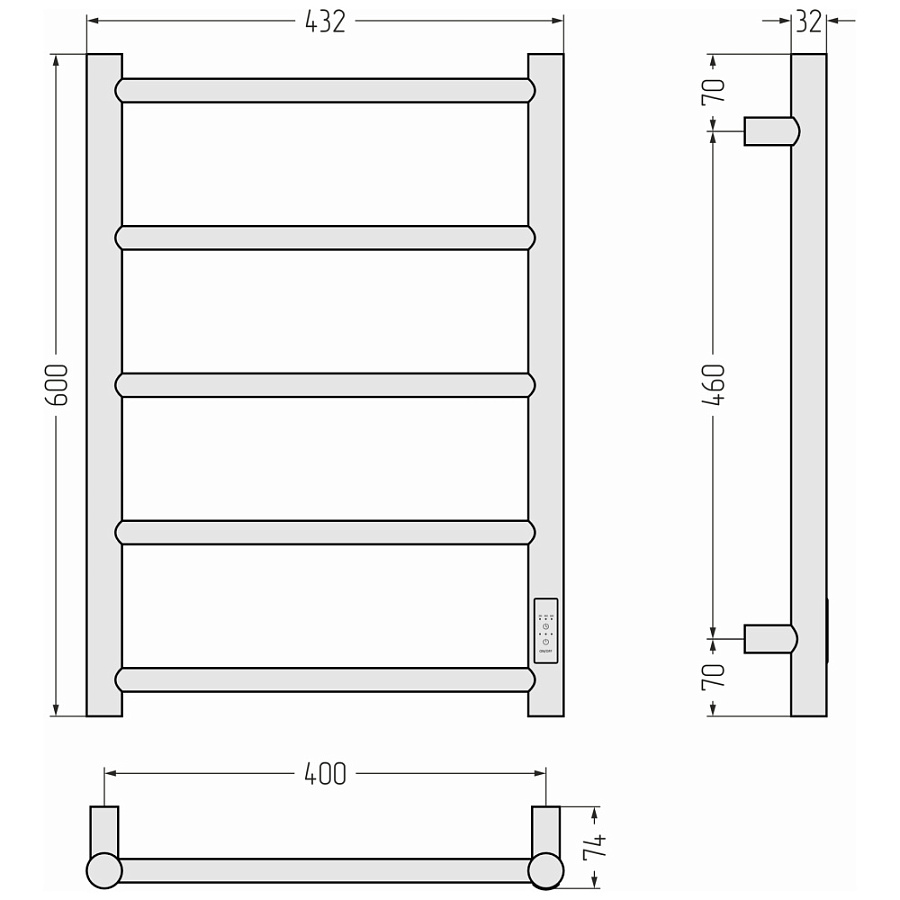 Электрический полотенцесушитель Стилье Формат 27 600х400 правый, Чёрный, арт.17528-6040