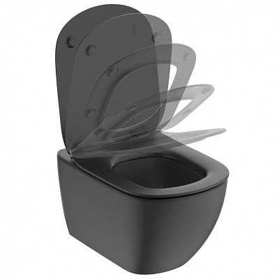 T0079V3+T3527V3 Унитаз подвесной Ideal Standard Tesi AQUABLADE + сиденье тонкое Soft-close, Silk Black