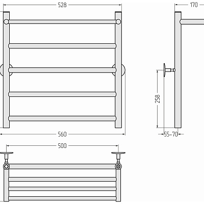 Водяной полотенцесушитель Стилье Универсал-54 600х500 (Полка + 4) П 21, Без покрытия, арт.00654-6050
