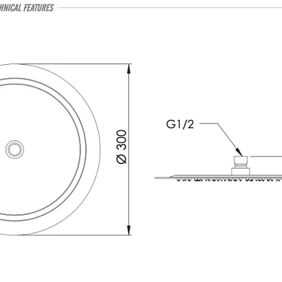 Верхний душ с шарнирным соединением 30 см Remer INOX SS357UFM30X, нержавеющая сталь