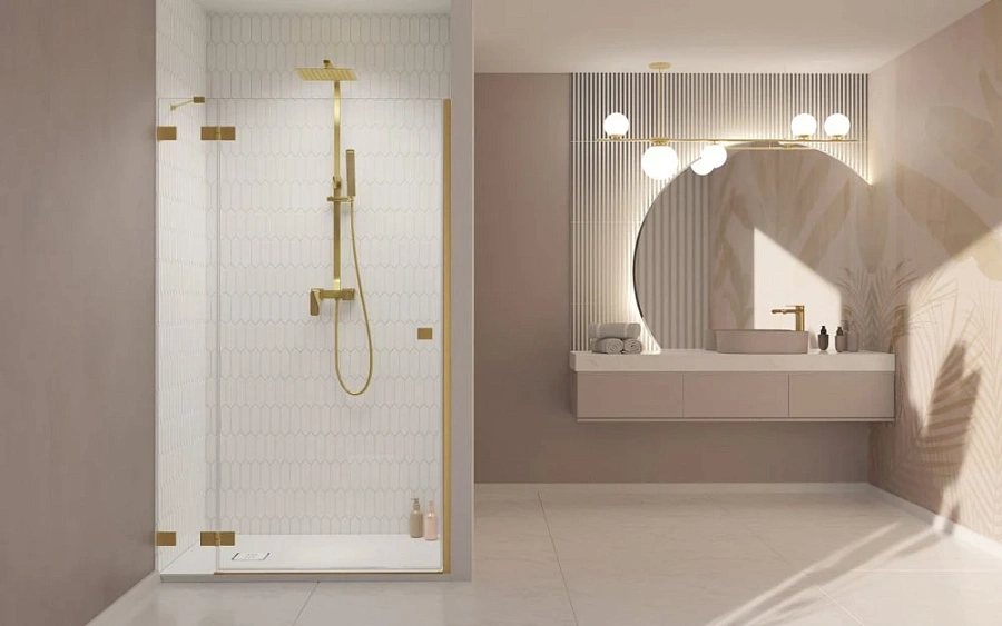 Душевая дверь Radaway Essenza Pro Brushed Gold DWJ 100x200 L стекло прозрачное/профиль брашированное золото