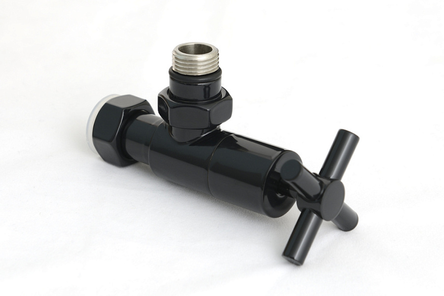 Вентиль угловой (крест) G 1/2" НР х G 3/4" НГ (RAL 9011 Графитовый чёрный), арт.9011-1408-1234