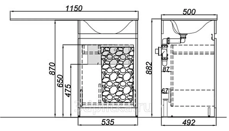 Тумба напольная Aqwella Forma 115 под умывальник с корзиной для установки со стиральной машиной левая