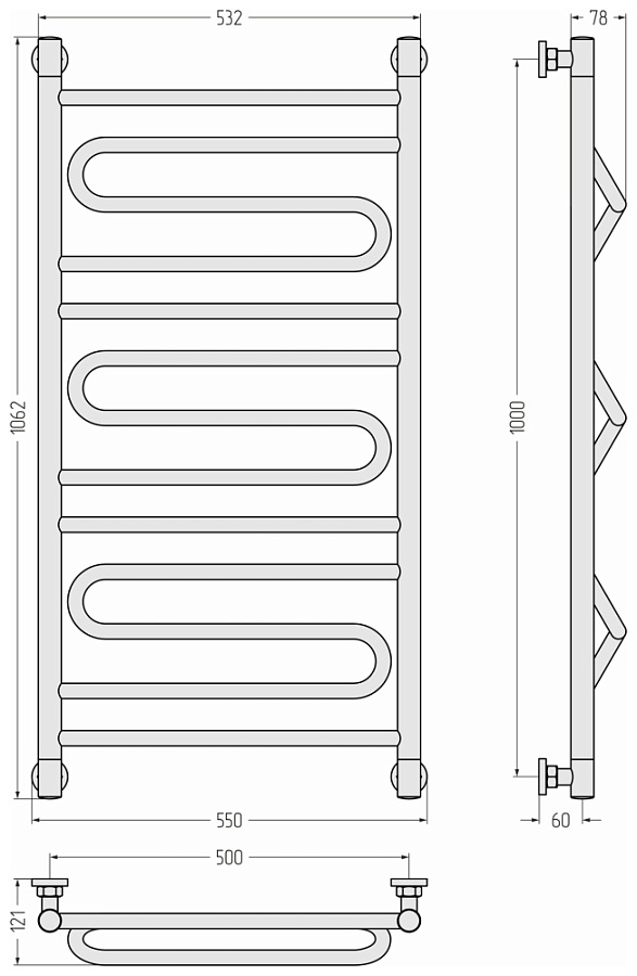 Водяной полотенцесушитель Сунержа Элегия+ 1000х500, RAL 4004 Бордово-фиолетовый, арт.4004-0205-1050