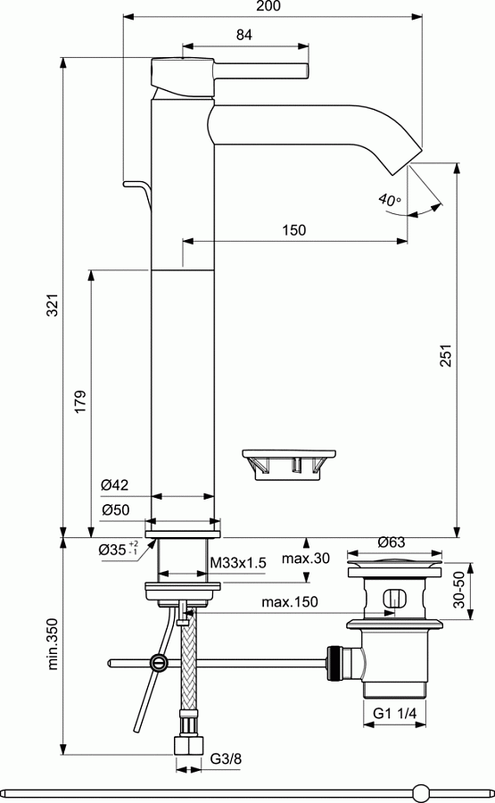 Смеситель Ideal Standard Ceraline Black BC194XG для раковины