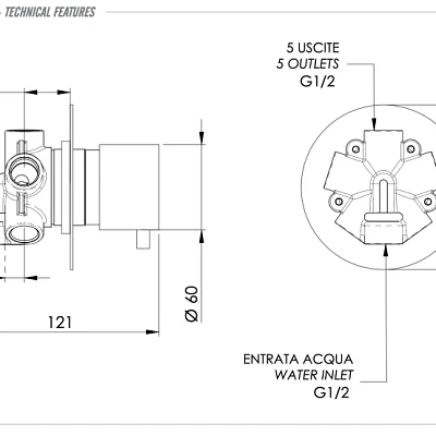 Дивертер на 5 выходов Remer X Style N34DEV5, хром