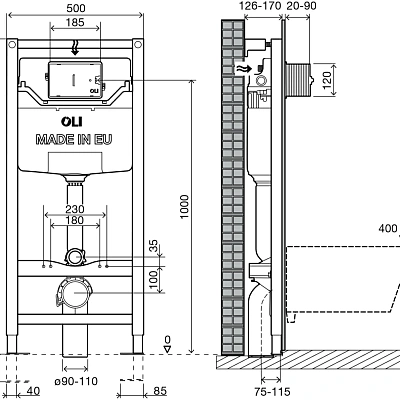 Система инсталляция для унитазов OLI 120 plus (стар. 177306) (пневматическая)