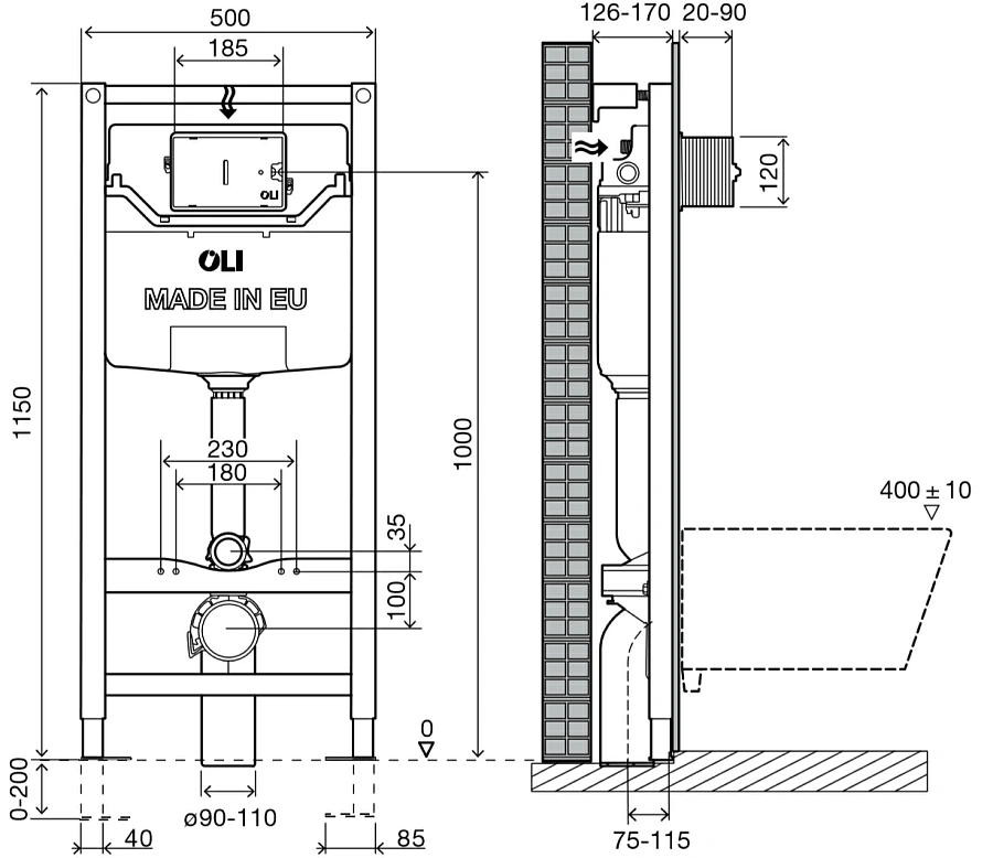 Система инсталляция для унитазов OLI 120 plus (стар. 177306) (пневматическая)