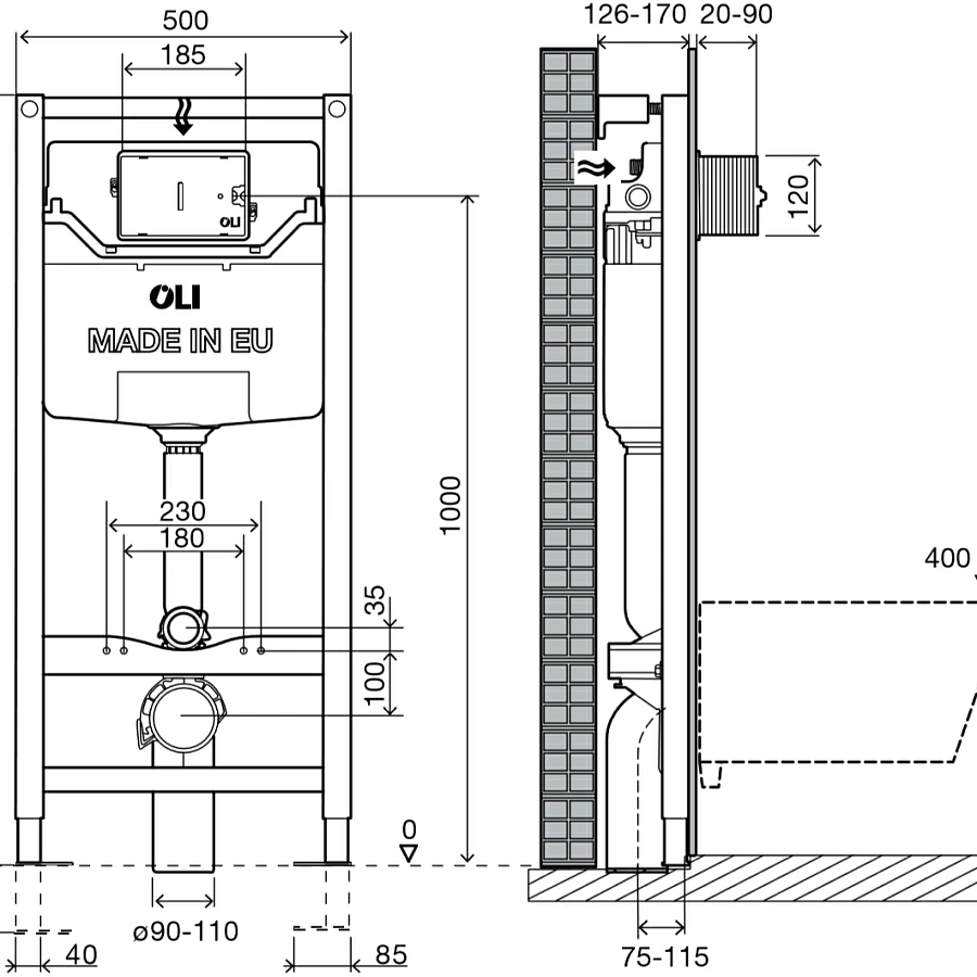 Система инсталляция для унитазов OLI 120 plus (стар. 177306) (пневматическая)