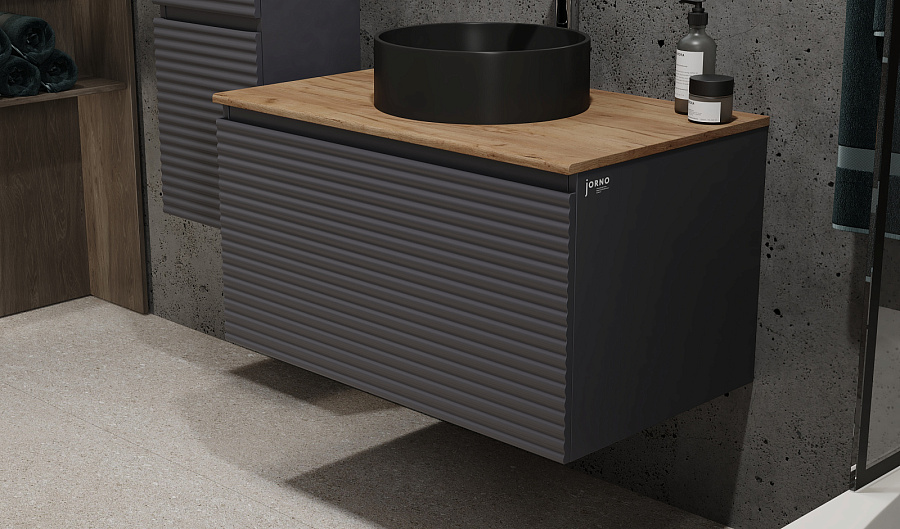 Тумба Jorno Cossety 80 подвесная, Антрацит/Дуб Крафт золотой