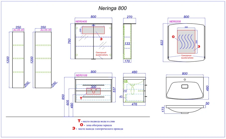 Тумба подвесной Aqwella Neringa 80 под умывальник белая
