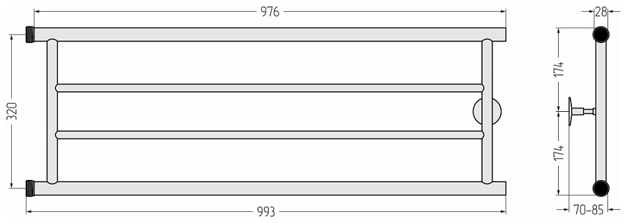 Водяной полотенцесушитель Стилье Минор 0600 320х1000 (2) П, Без покрытия, арт.00600-3210