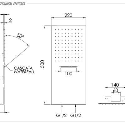 Верхний душ настенный 50x25 см Remer 350UFCAX, хром