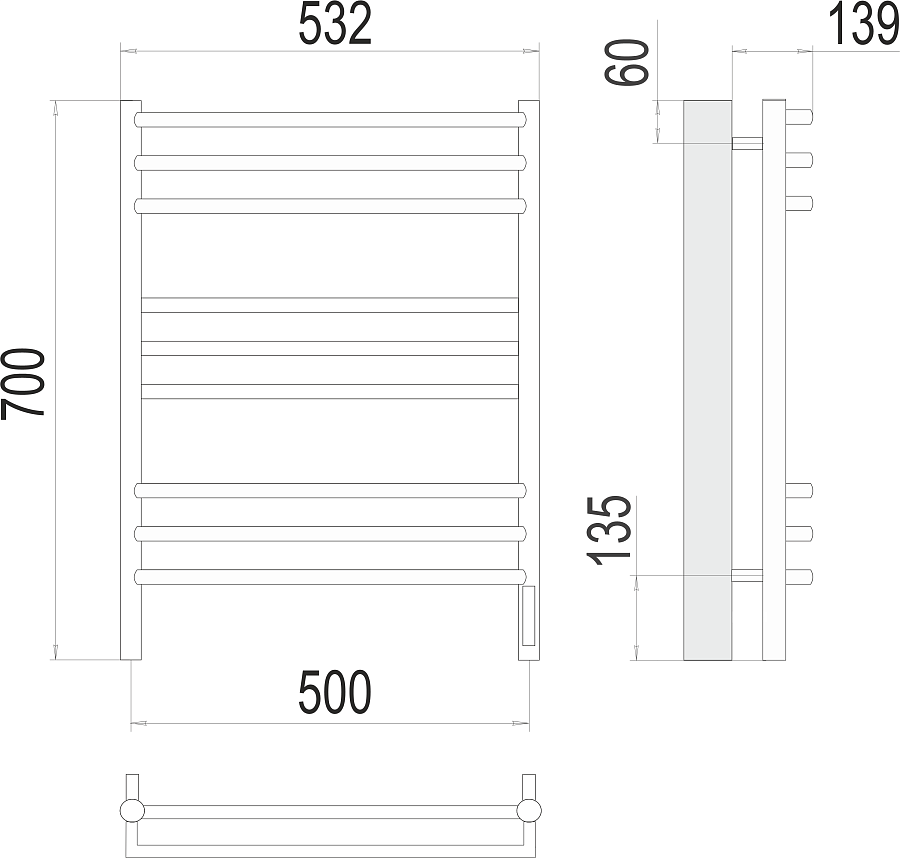 Прато П9 500х700 электро (sensor quick touch) Полотенцесушитель TERMINUS, арт.4670078531506