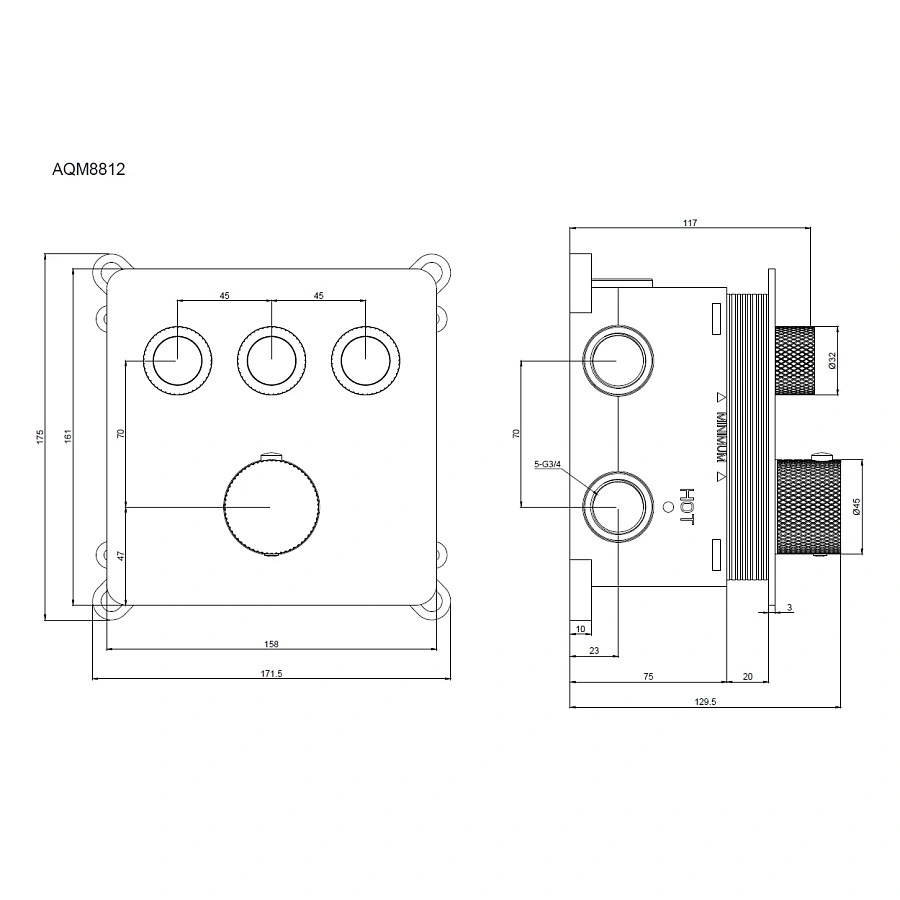 Смеситель с термостатом встраиваемый на 3 потребителя комплект с монтажной частью AQM8812BC