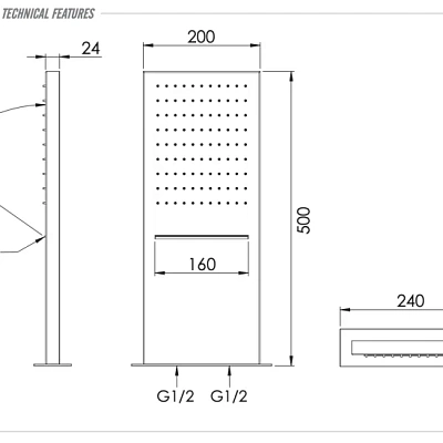 Верхний душ настенный 50x20 см Remer 350SSCAX, хром