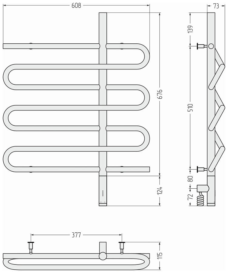 Электрический полотенцесушитель Сунержа Эпатаж 3.0 800х600 МЭМ правый, Матовый чёрный, арт.31-5851-8060
