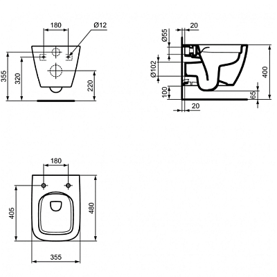 T459201+T532801 Унитаз подвесной Ideal Standard I.Life S  48 см (короткая проекция) с технологией RimLS+ с тонким сиденьем