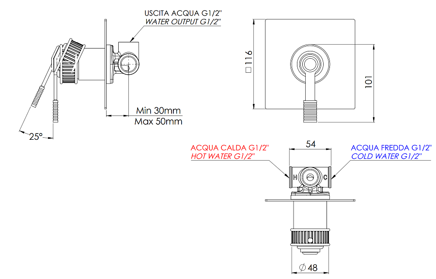 Смеситель для душа Remer Atelier AL30Q, хром