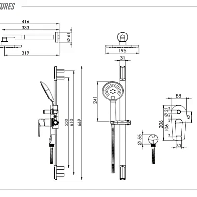Комплект: Душевая система Remer Vanity V09S01, хром