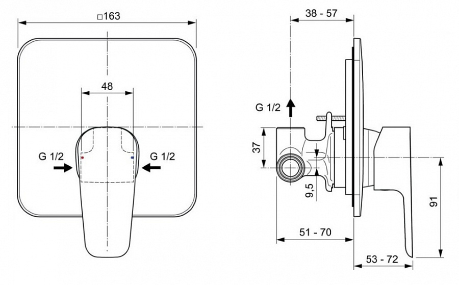Смеситель Ideal Standard Cerafine Model D встраиваемый для душа, хром, A7188AA