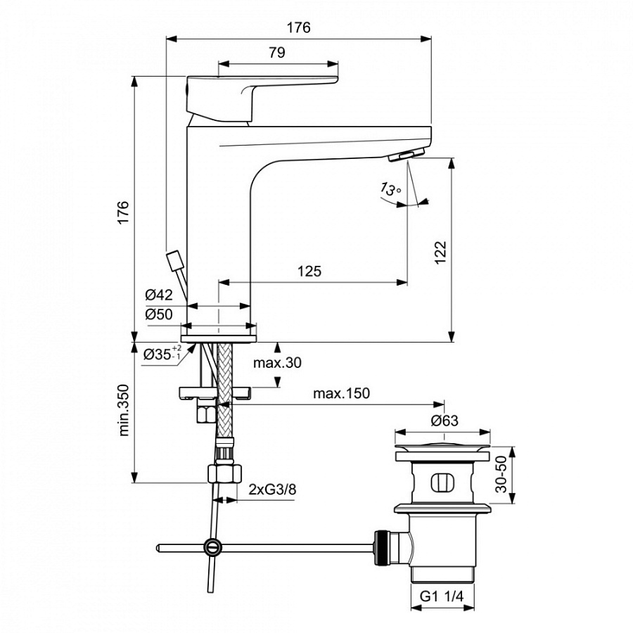 Промо набор для ванной Ideal Standard Ceratherm T25 BC984AA, с термостатическим смесителем