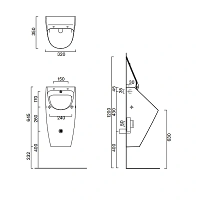 Писсуар подвесной Catalano Comfort 64 35x32 без крышки, арт.0932640001, белый глянцевый