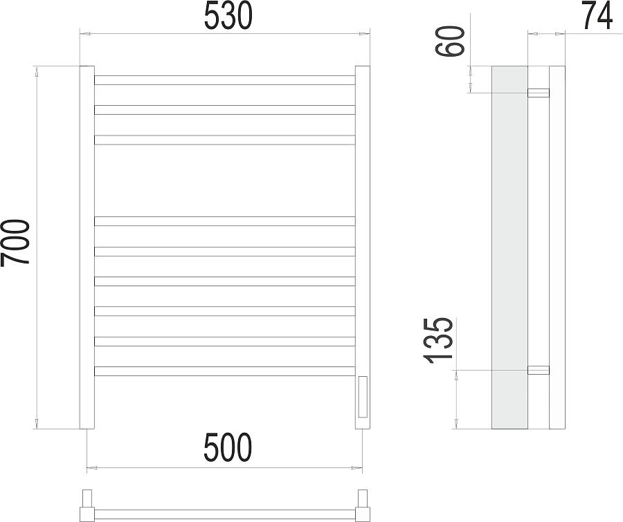 Сицилия П9 500х700 электро (sensor quick touch) Полотенцесушитель TERMINUS), арт.4670078526311