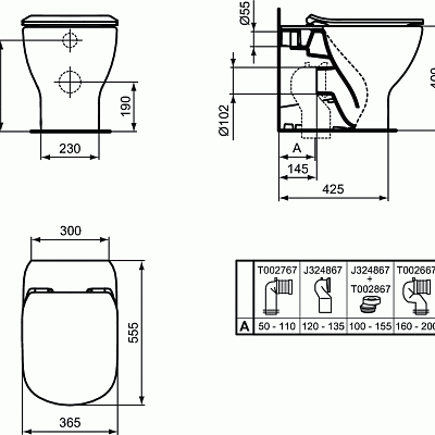 Напольный пристенный унитаз соло Ideal Standard TESI AquaBlade® T007701