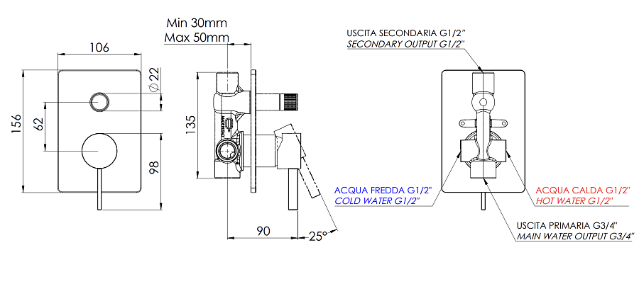 Смеситель для душа Remer Metrica MC09HG, хром