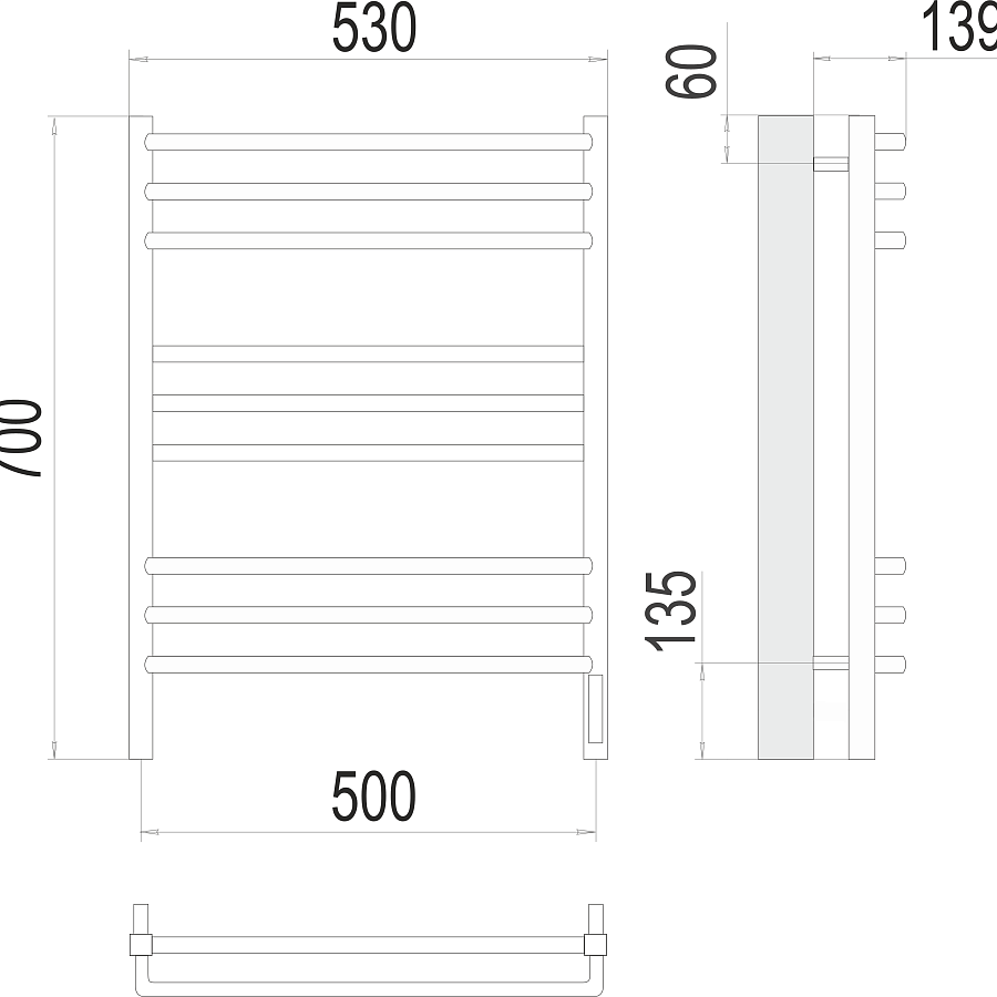 Соренто П9 500х700 электро (sensor quick touch) Полотенцесушитель TERMINUS, арт.4670078531490