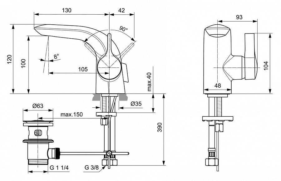 Смеситель Ideal Standard Melange Piccolo для раковины, хром, A6117AA