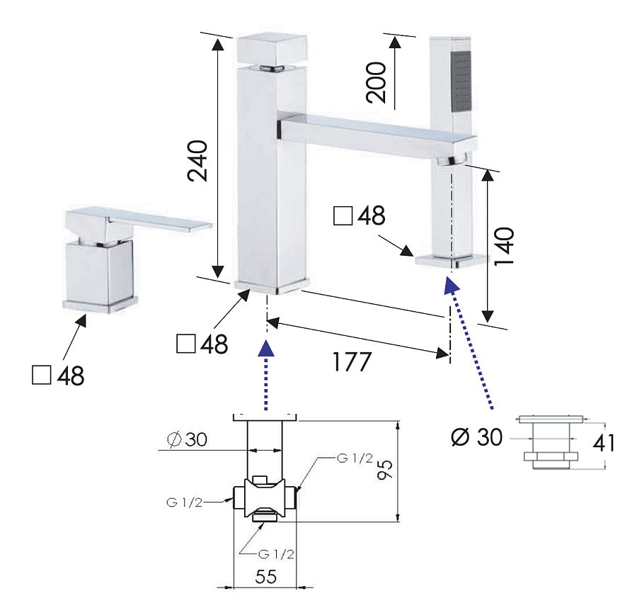 Смеситель для ванны Remer Qubika Q07