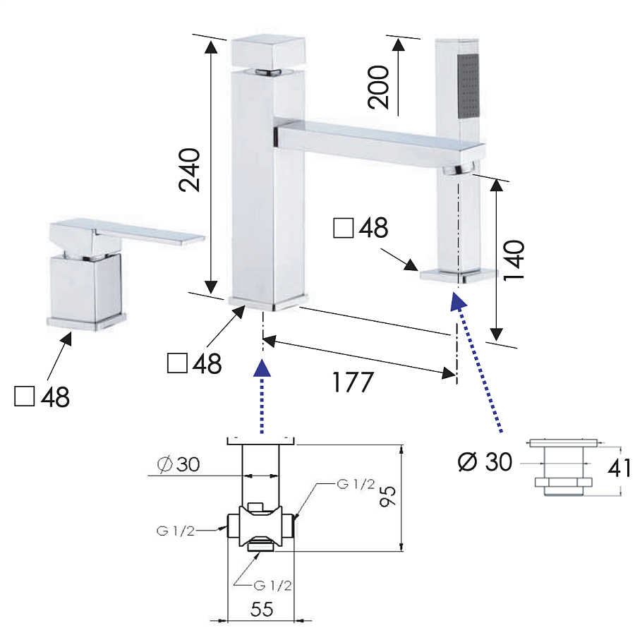 Смеситель для ванны Remer Qubika Q07