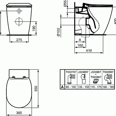 Напольный пристенный унитаз-соло Ideal Standard CONNECT AquaBlade® E052401