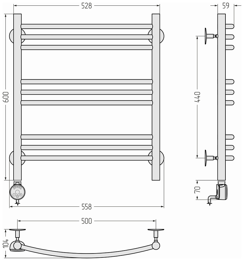 Электрический полотенцесушитель Стилье Формат 10 ТЛ 600х500 (3+3+3) Г16, Без покрытия, арт.00511-6050