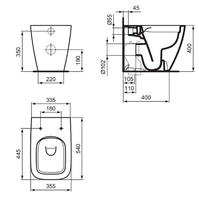 Унитаз приставной Ideal Standard i.life B безободковый, технология RimLS+