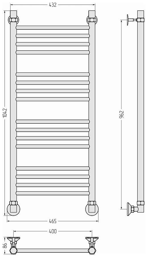 Водяной полотенцесушитель Стилье Аксиома-10 1000х400, Без покрытия, арт.00661-1040